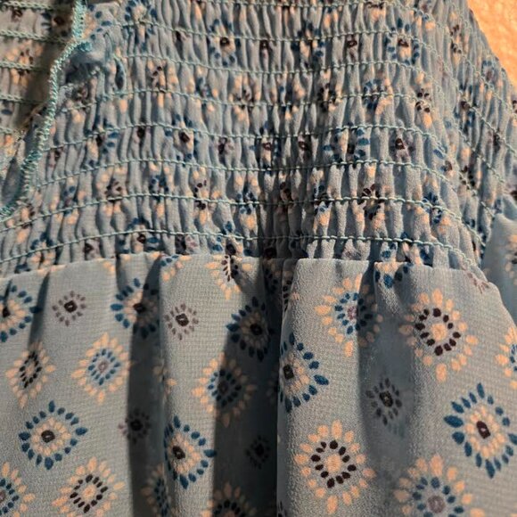 Time and Tru Sheer turquoise button up tie neck long sleeve blouse - Picture 2 of 6